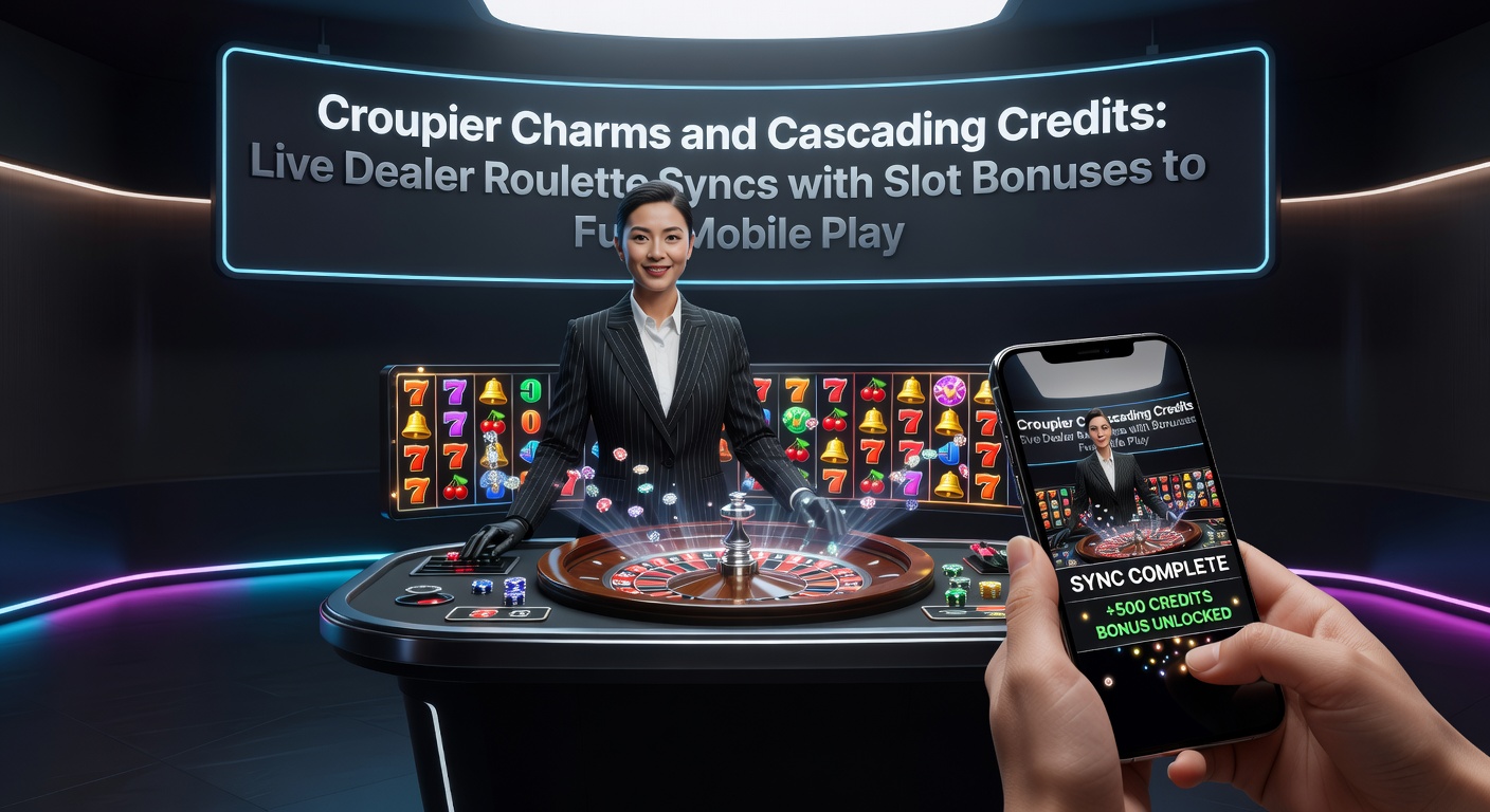 Mobile screen split between a live roulette table, cascading slot wins exploding with credits, and a poker VIP ladder climbing upward, illustrating cross-game bonus synchronization
