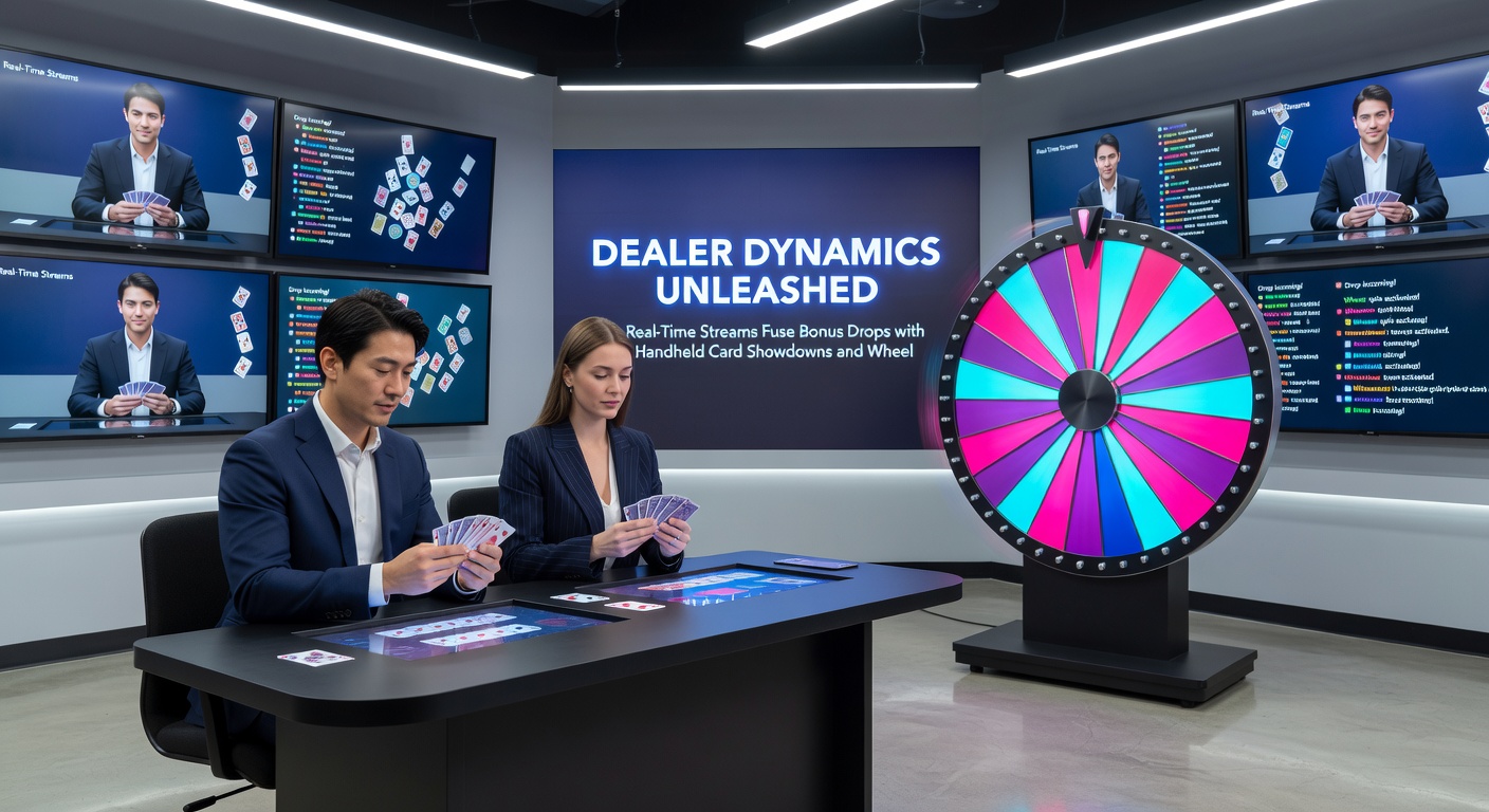 Mobile interface showing a live dealer wheel spin triggering a bonus drop that boosts loyalty progress bar amid a card showdown overlay