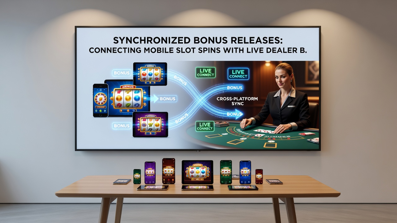 Live dealer blackjack table displayed alongside slot game interface on a tablet, illustrating synchronized bonus prompts