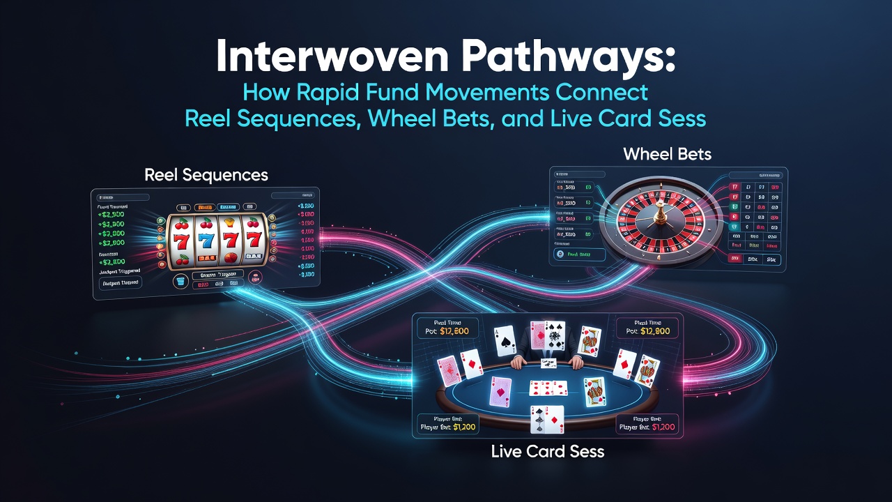 Illustration of tiered reward levels on a smartphone interface with arrows showing fund flows between different casino game categories
