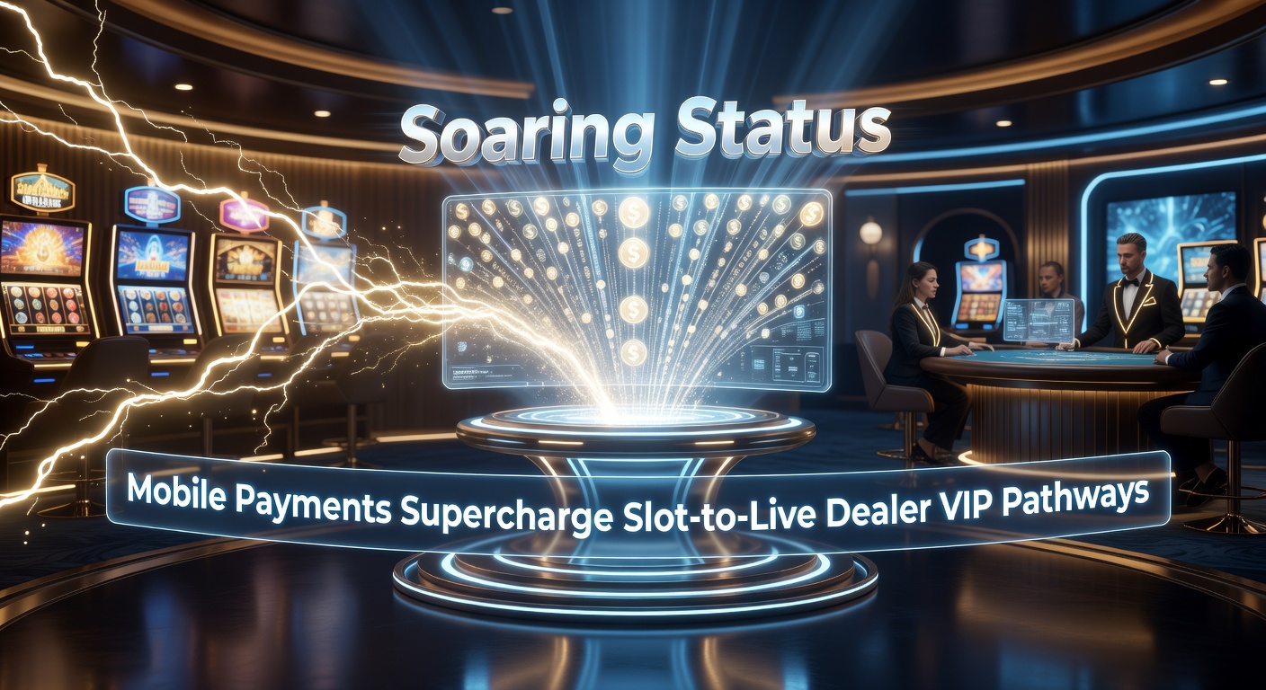 Dynamic graphic of VIP ladder ascending from colorful slot machines to elegant live dealer studios with transaction lightning bolts