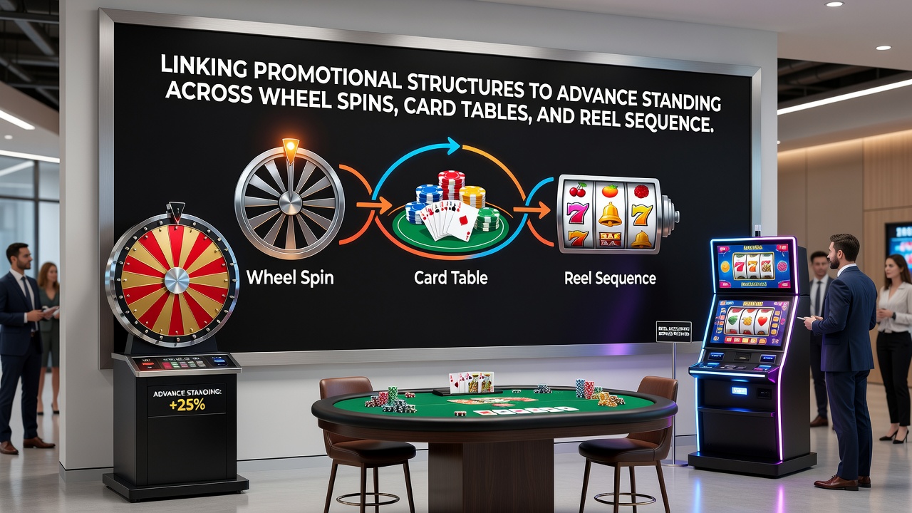 Dashboard view showing loyalty points flowing between slots, blackjack tables, and roulette wheels via mobile wallet activity