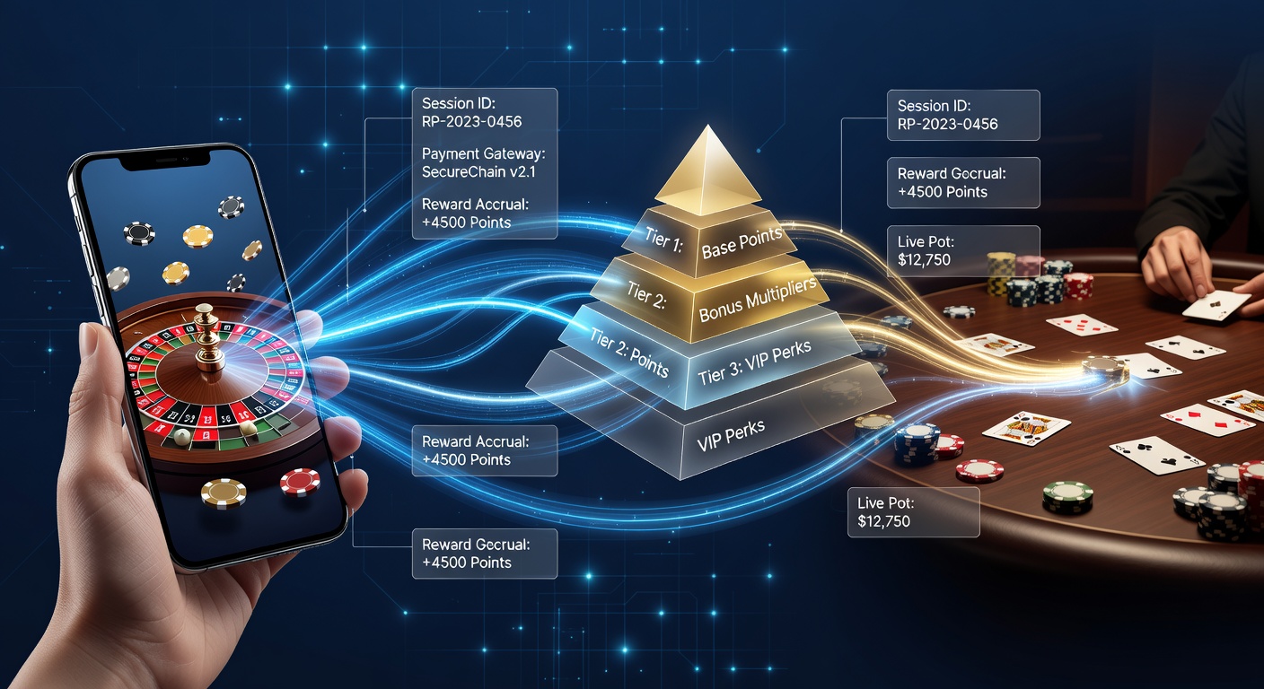 Diagram illustrating layered reward accumulation from digital payments across roulette and live poker sessions