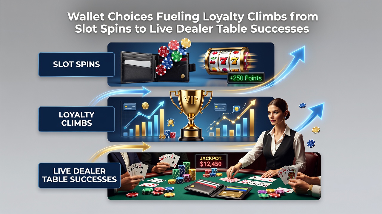 Live dealer table interface on a smartphone next to a digital wallet confirmation screen highlighting loyalty rewards