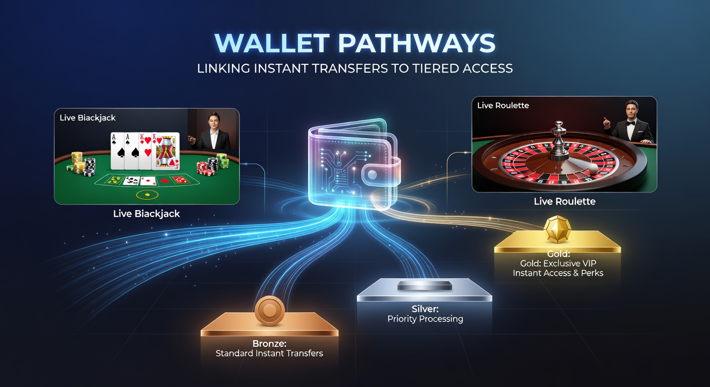 Screenshot of mobile app interface showing tiered access levels unlocked via instant wallet transfers in live blackjack and roulette