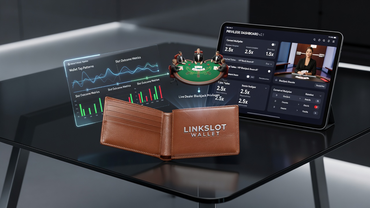 Live dealer blackjack table with digital wallet overlay showing privilege unlocks from slot activity
